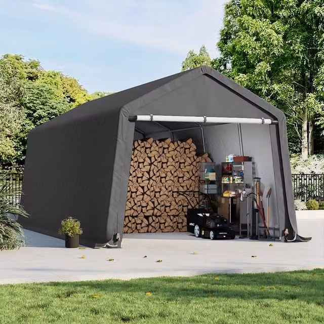 Breeins Garden Storage Shed with Sliding Roll-up Door in Dark Grey Galvanised Steel