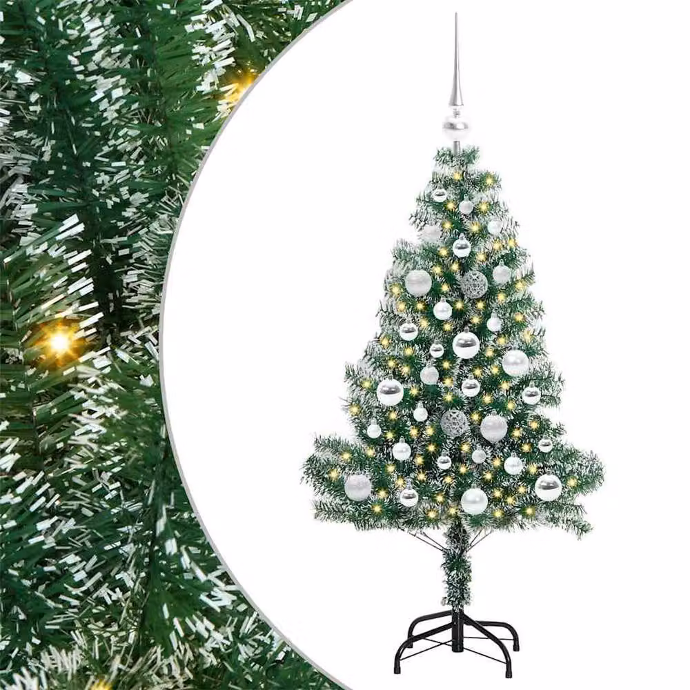 Berkfield Home Snow Flocked Artificial Christmas Tree with LED Lights, Green, Height: 120 cm – 2