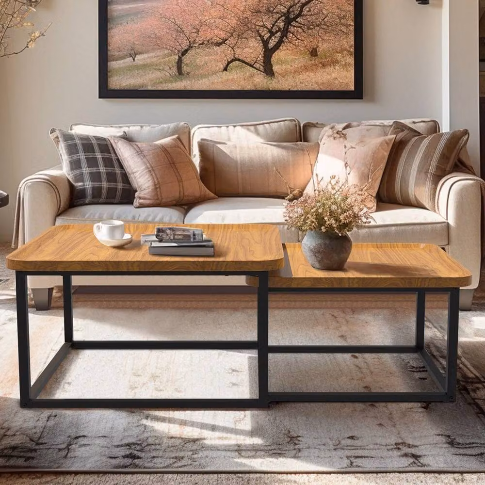 KORVIXA Set of 2 Square Nesting Coffee Tables for your Living Room in Brown and Black, W/D/H: 100 x 100 x 100 cm – 3