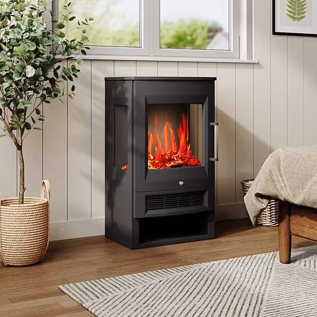 Livingandhome Electric Standing Fireplace with App and WiFi Control, Black