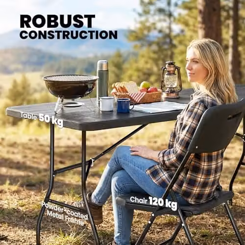 Outsunny 5 Piece 6ft Foldable Picnic Table and Chairs Set in Black, W: 180 cm, D: 70 cm, H: 74 cm – 5