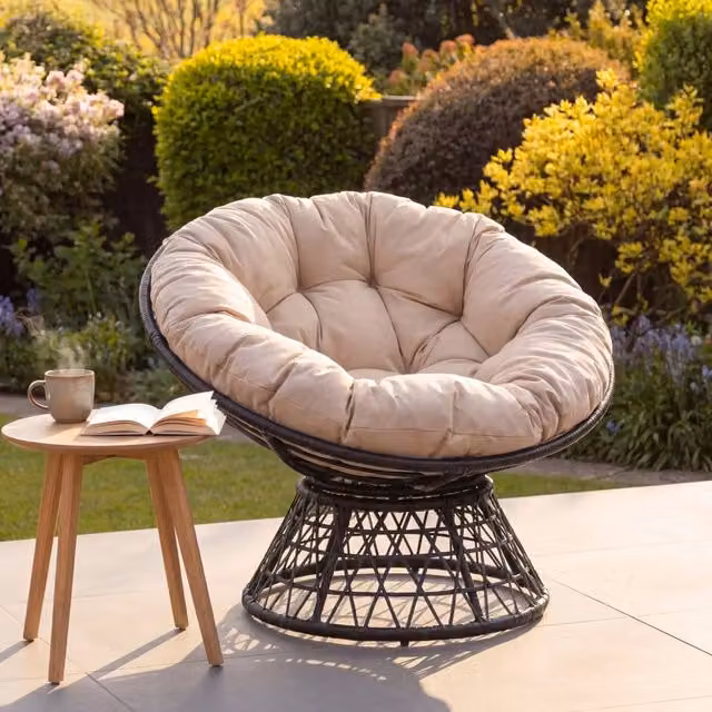 Artemis Home Liora Swivel Papasan Chair in Light Stone Beige Rattan for Indoor or Outdoor Use – 1