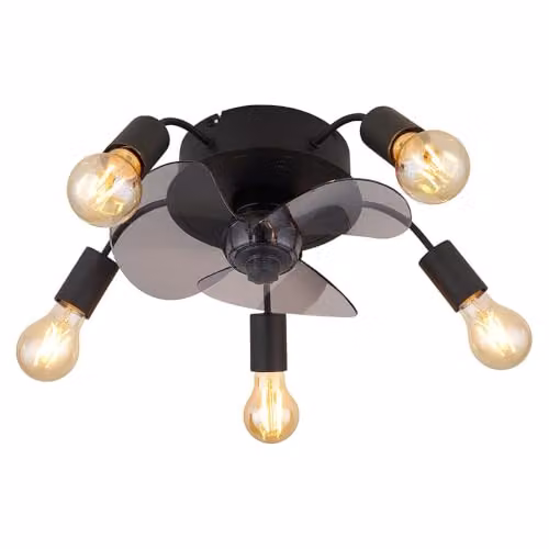 Globo Lighting Modern Black Ceiling Fan with Remote Control and Timer, Diameter: 42 cm, 5x E27 Sockets – 1