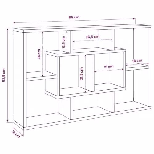 vidaXL Wall Mounted Media Shelf in Smoked Oak Brown, W/D/H: 85 x 16 x 52.5 cm – 3