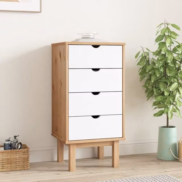 Berkfield Home OTTA Drawer Cabinet in Brown and White Solid Pine Wood, W: 45 cm, D: 39 cm, H: 90 cm – 1