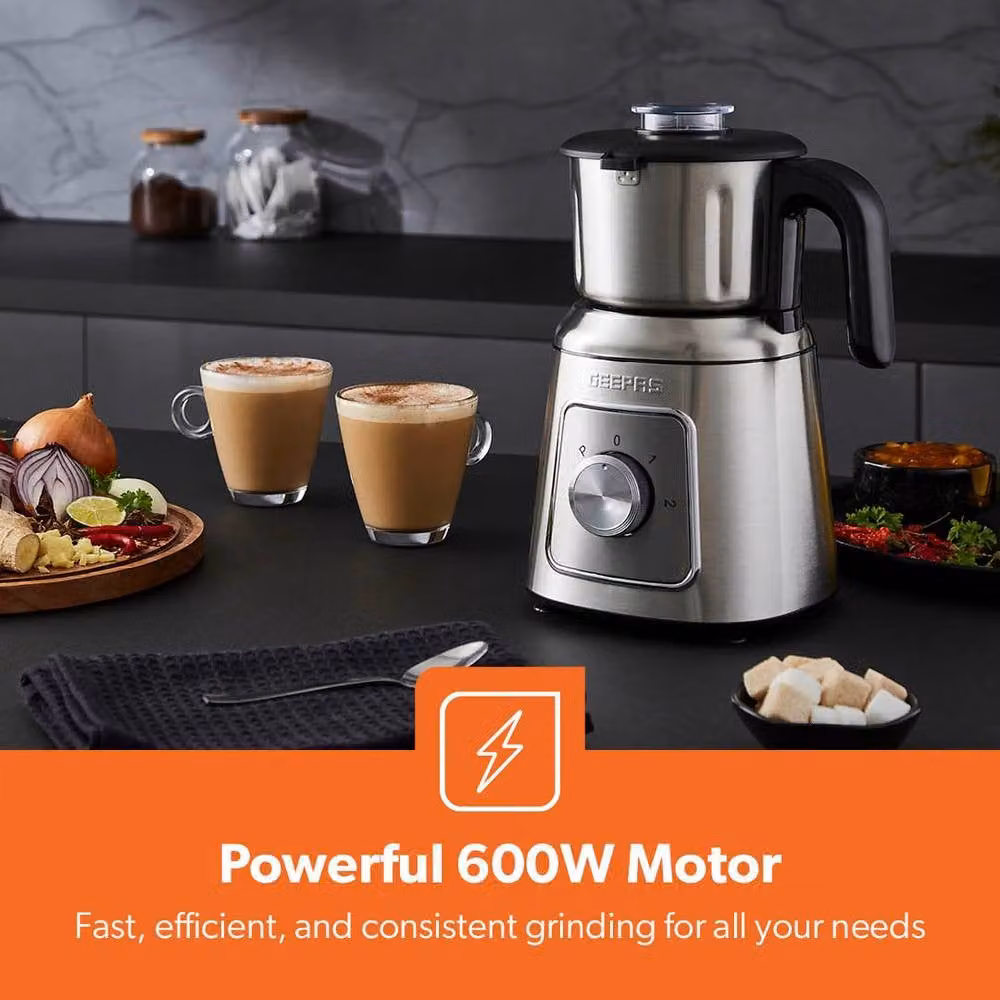Geepas 600W Wet and Dry Mixer Grinder with 2 Speed Control and Pulse Function in Silver Stainless Steel – 3