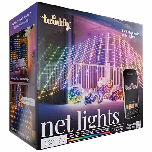 Twinkly Net Lights with 260 Mappable RGB LEDs, Multicolour Smart LED Grid for Indoor and Outdoor Use, W/H: 120 x 190 cm – 4