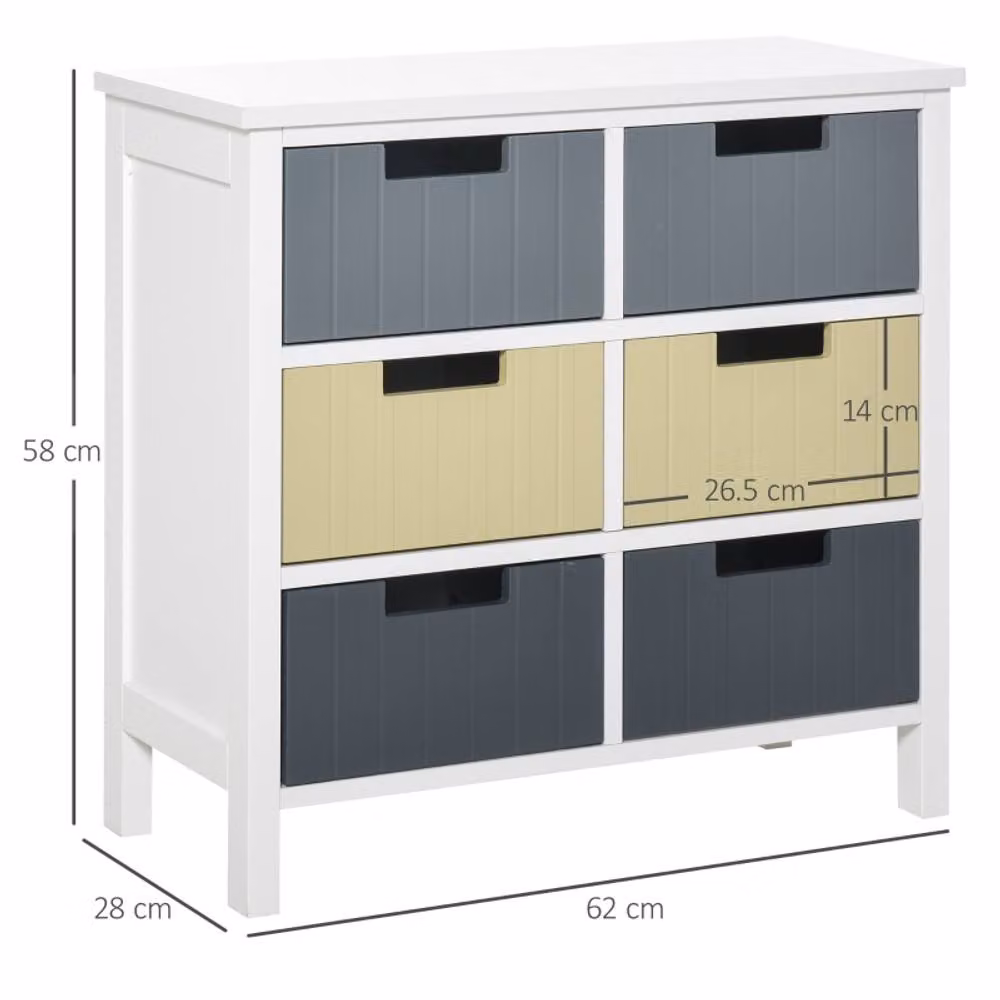 STILVORA 6 Drawer Chest with Wooden Structure in White and Multicolour Striped Lacquered Finish – 2