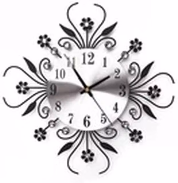EONLION Luxury 3D Metal Diamond Floral Wall Clock in Black
