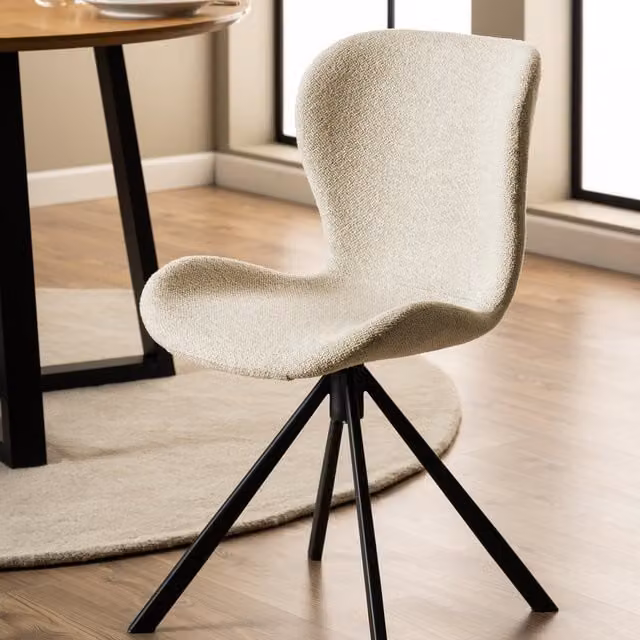 Furniture To Go Set of 2 Modern Swivel Dining Chairs in Beige Bouclé Fabric