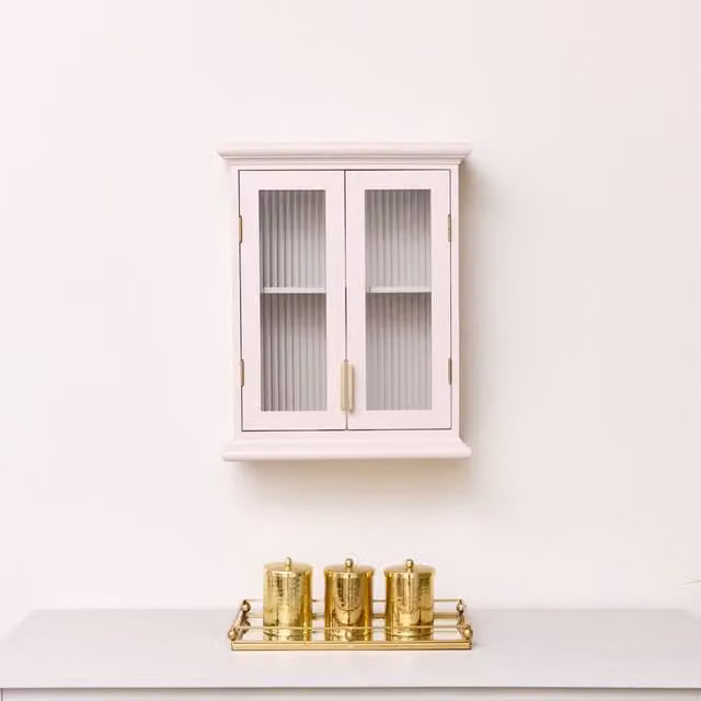 Melody Maison Pink Reeded Glass Wall Cabinet with Gold Accents