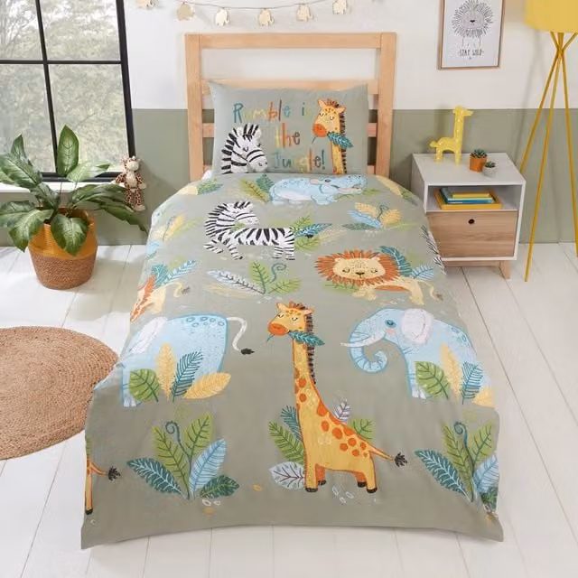 Rapport Home Rumble In The Jungle Reversible Polycotton Duvet Set and Pillowcase, Multicolour, Single 90x190 cm