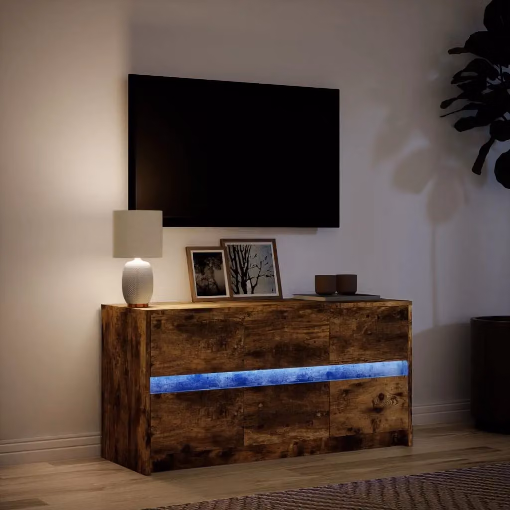 Berkfield Home Modern TV Cabinet with LED in Smoked Oak Brown, W/D/H: 100 x 34 x 50 cm – 3