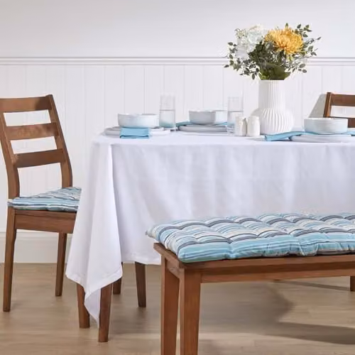 HOMESCAPES Blue and White Striped 3 Seater Garden Bench Cushion, 100% Cotton, Width: 143 cm – 2