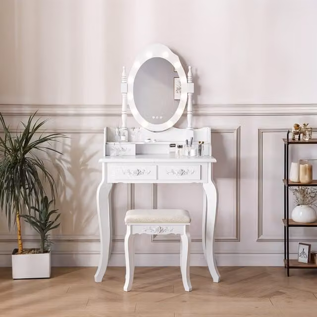 Lifeideas White Dressing Table Set with Lighted Mirror and 4 Drawers