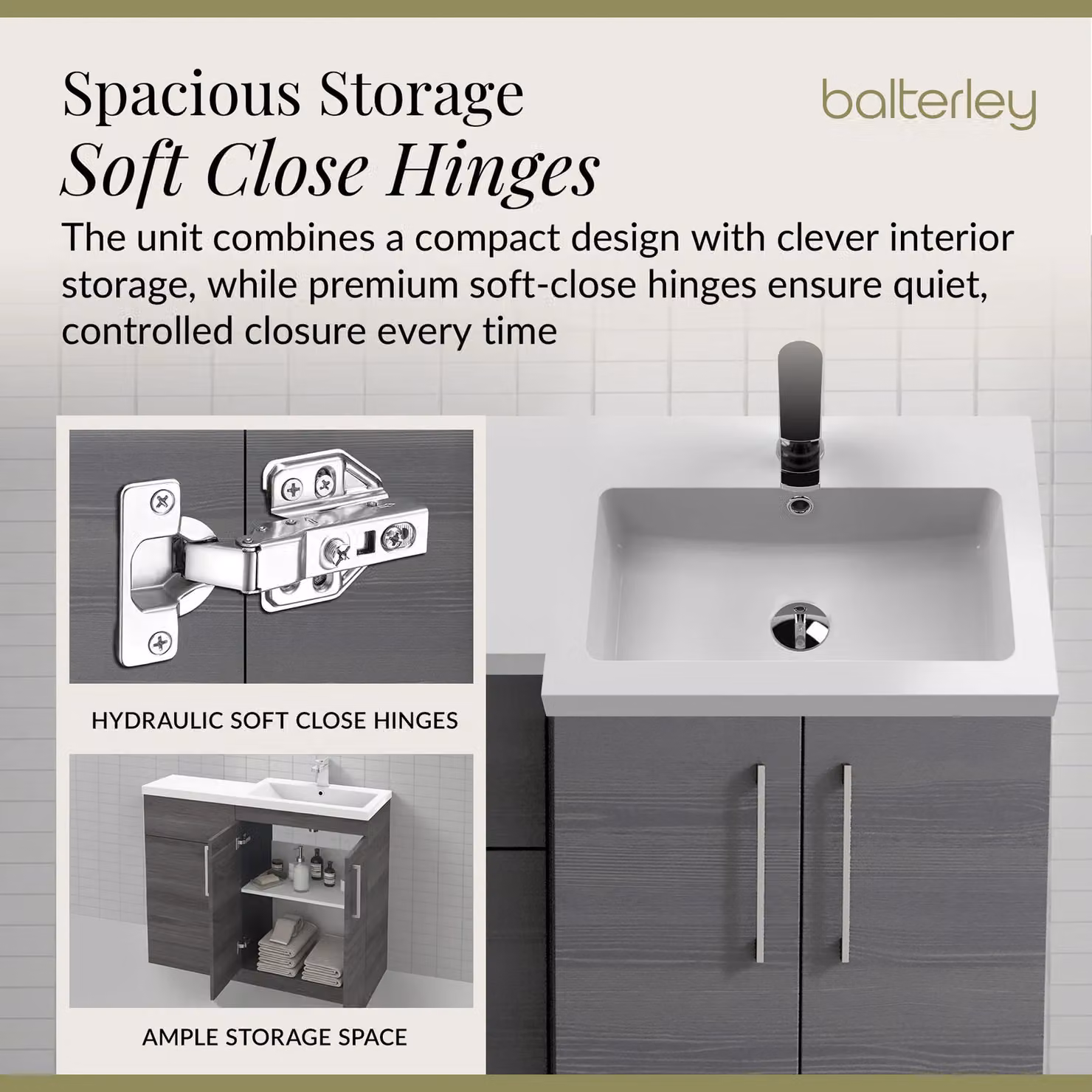 Balterley Right Hand Floor Standing Bathroom Vanity Basin and WC Unit in Grey Matt Finish – 3