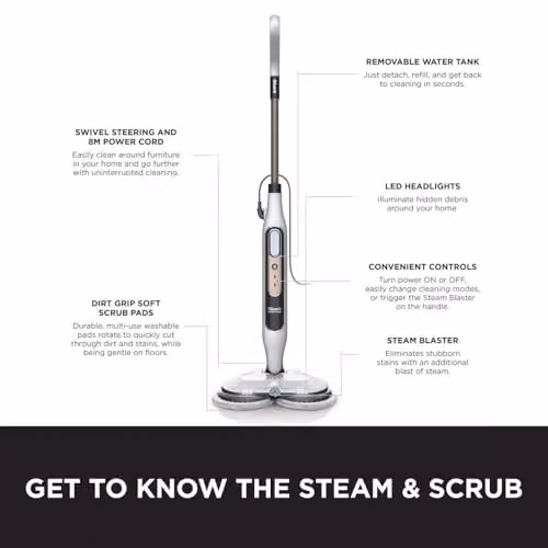 Shark Steam and Scrub Automatic Steam Mop with Steam Blaster S8201UK in White and Grey – 8