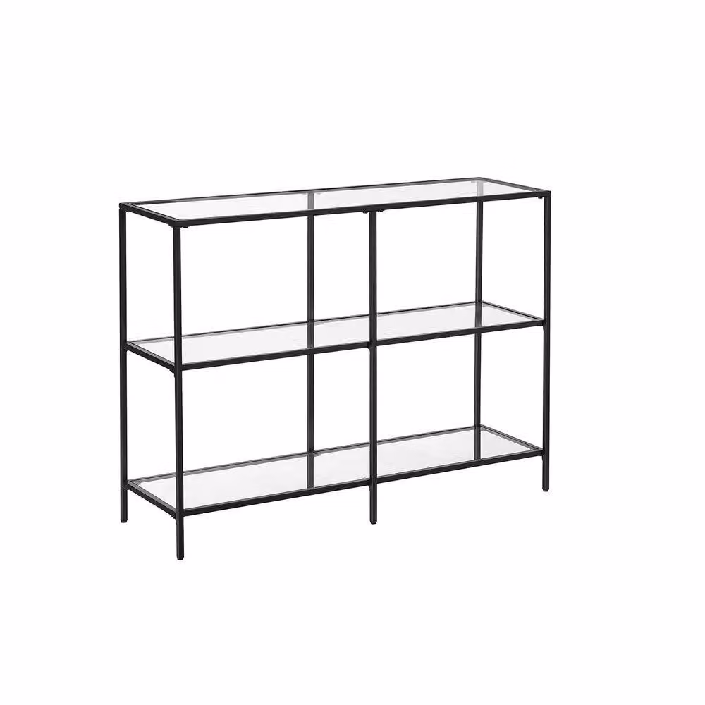 Pirlo Plush 3 Tier Tempered Glass Console Table for Hallway, Black and Transparent, W/D/H: 73 x 30 x 30 cm – 6