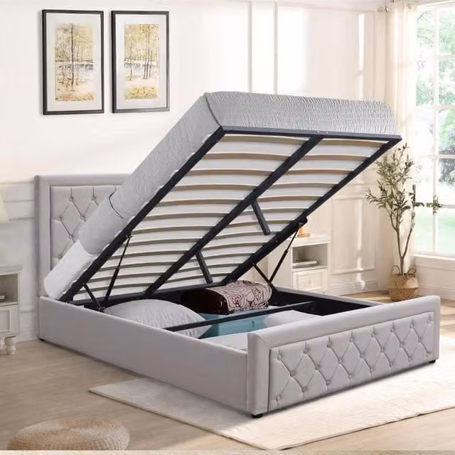 Kosy Koala 4ft6 Double Ottoman Storage Bed in Grey Velvet with Memory Foam Mattress (W/D/H: 140 x 200 x 109 cm)
