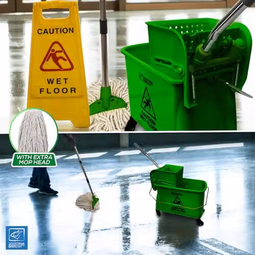 TDBS Kentucky Professional Floor Mop and Bucket Set with Wringer and Refillable Head, Green and Yellow – 7