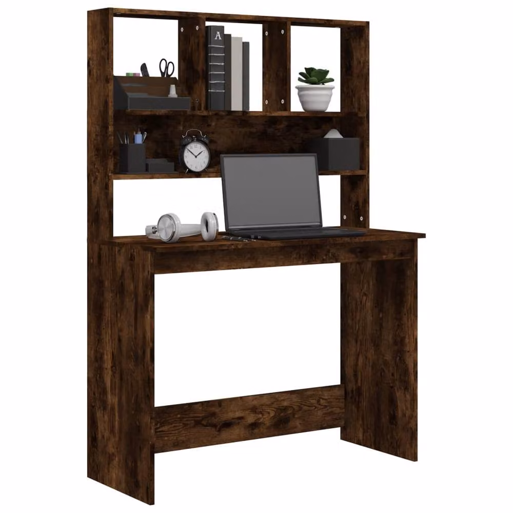 Berkfield Home Writing Desk with Shelves in Smoked Oak Brown, W/D/H: 102 x 45 x 148 cm – 2
