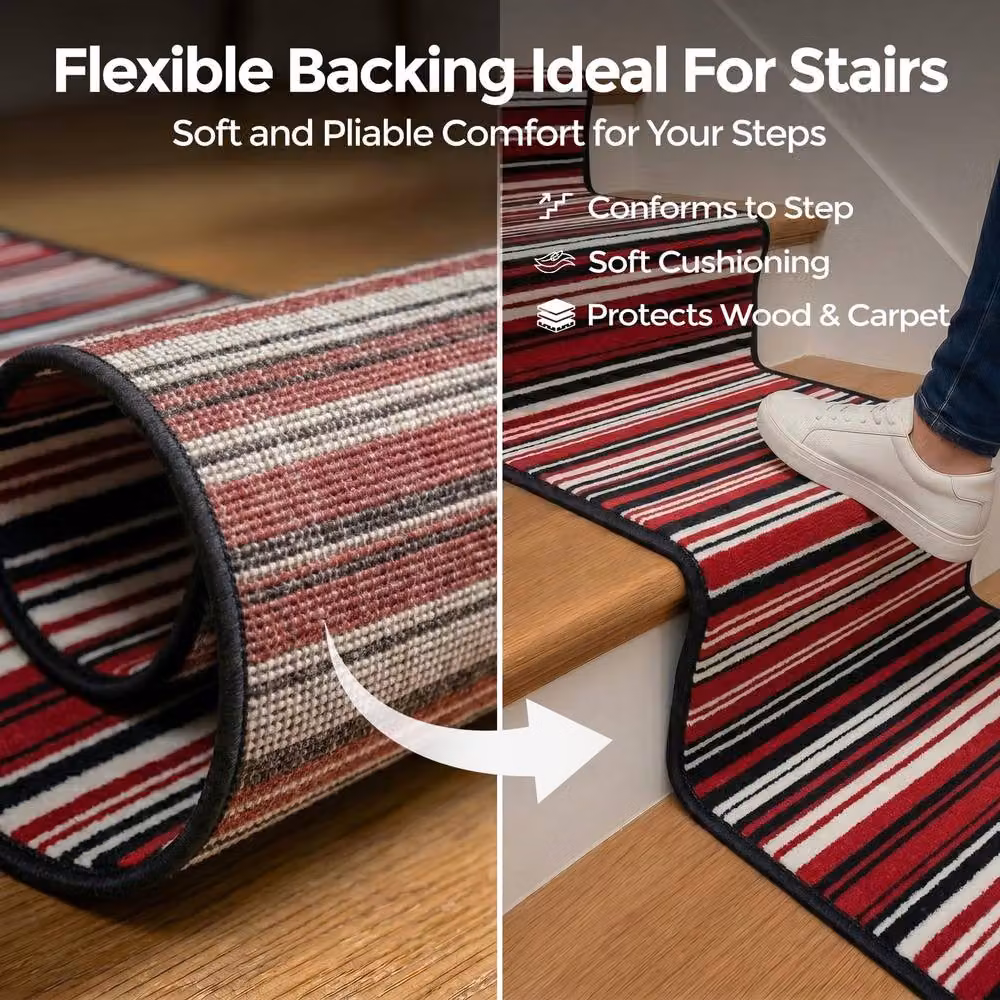 Bravich LTD Red Two Tone Striped Non Slip Low Pile Hallway Runner Rug W: 60 cm, L: 810 cm – 5