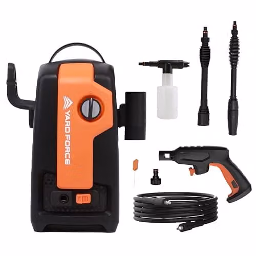 Yard Force EW U11E Electric Pressure Washer, 1600W, 120 Bar, 400L/h Flow Rate, Orange and Black