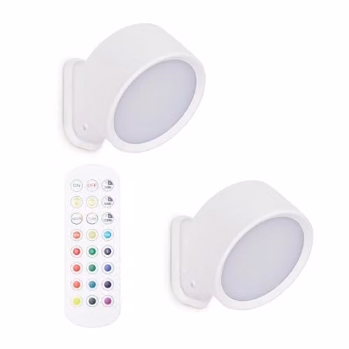 ValueLights Pack of 2 Rechargeable LED Wall Lights, RGB Colour Changing Spotlight with 360 Degree Rotation and Touch Control, White