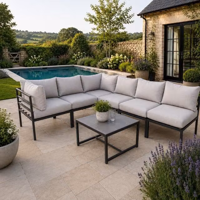 Home Detail Catalon Grey Modular Aluminium Garden Sofa Set W/D/H: 272 x 136 x 65 cm – 1
