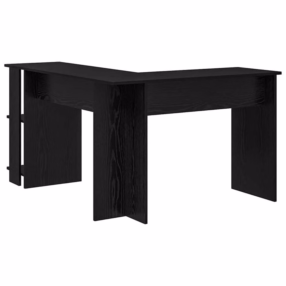 Berkfield Home Black Oak Corner Desk with Storage Shelf in Black – 7
