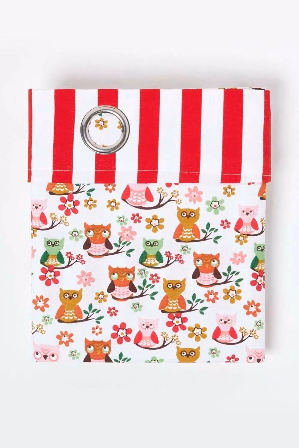 Homescapes Owl Printed Cotton Eyelet Curtain Pair in Red, Pink and White, Width: 140 cm, Drop: 229 cm – 2
