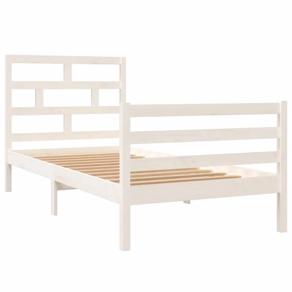 Berkfield Home White Solid Wood Pine Bed Frame W: 90 cm, D: 200 cm – 2