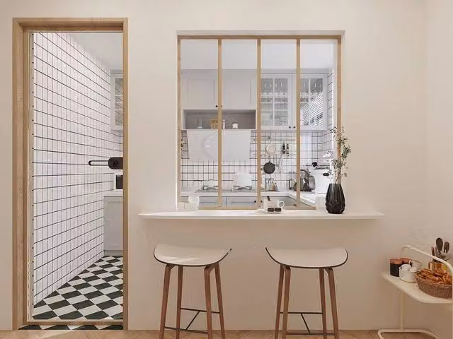 Vente-unique Workshop-Style Partitioning Screen in Powder-Coated Aluminum, Light Oak and Brown, W: 120 cm, H: 130 cm