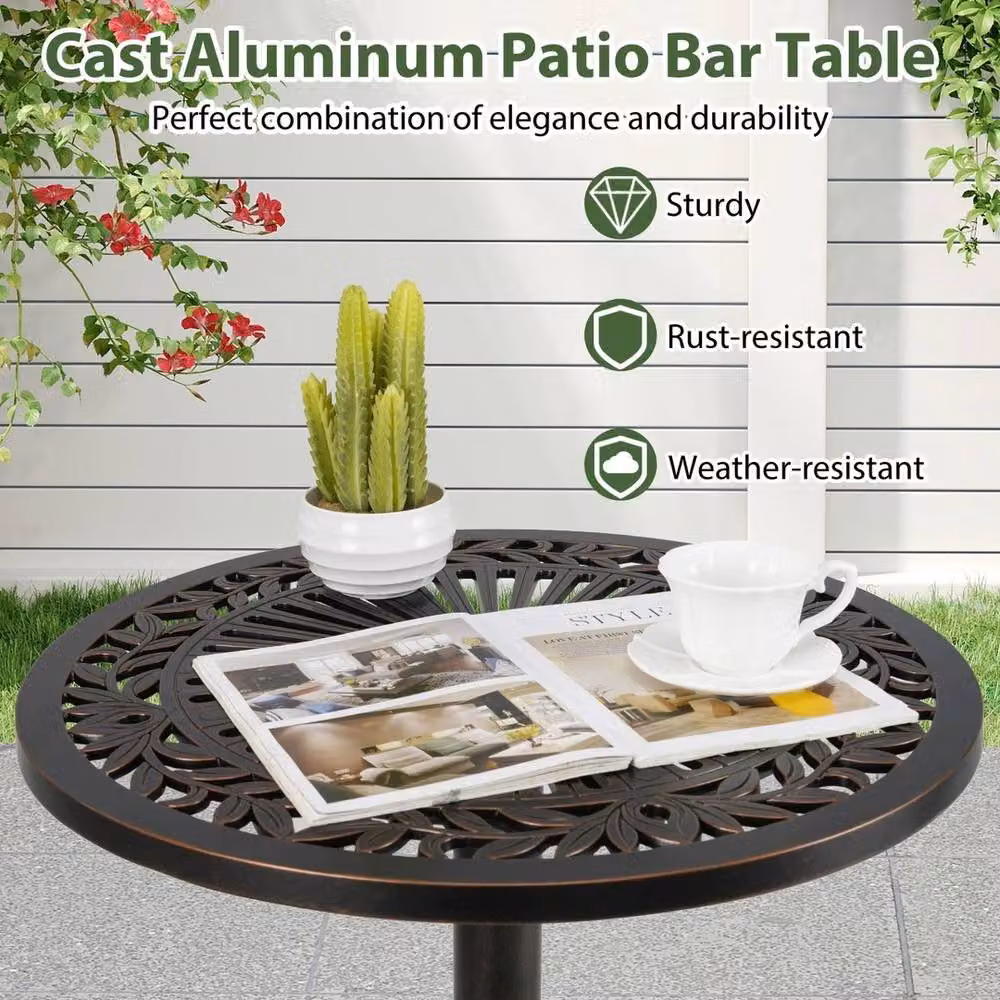 VOGREX Bronze Cast Aluminium Round Patio Bar Table – 4