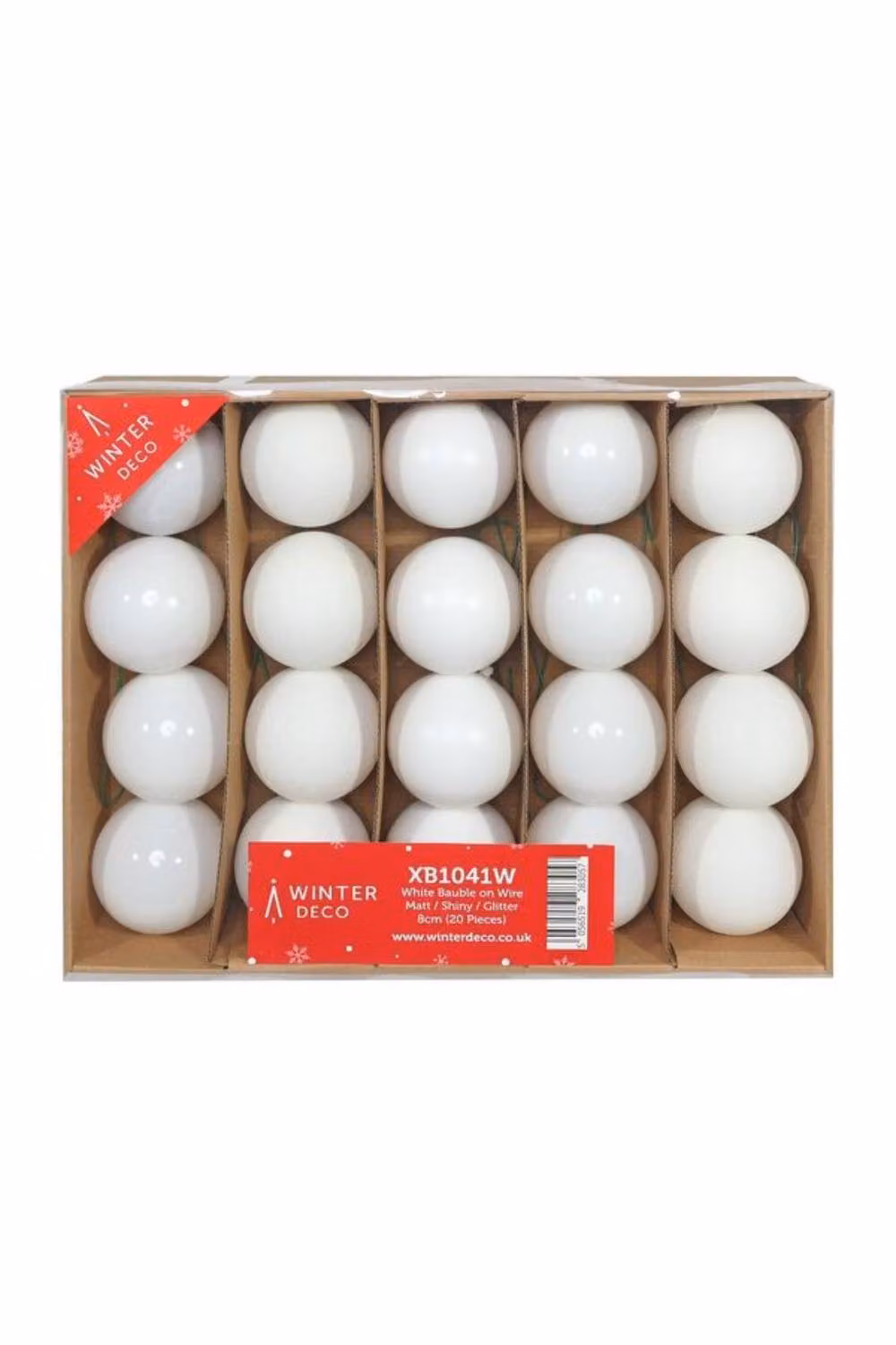 KDMD White Christmas Baubles on Wire with Matt and Shiny Glitter Finish, 20 Pack – 2