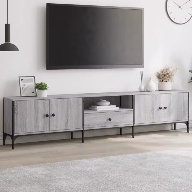 Berkfield Home Modern TV Cabinet with Drawer in Grey Sonoma, W: 200 cm, D: 44 cm, H: 25 cm – 1