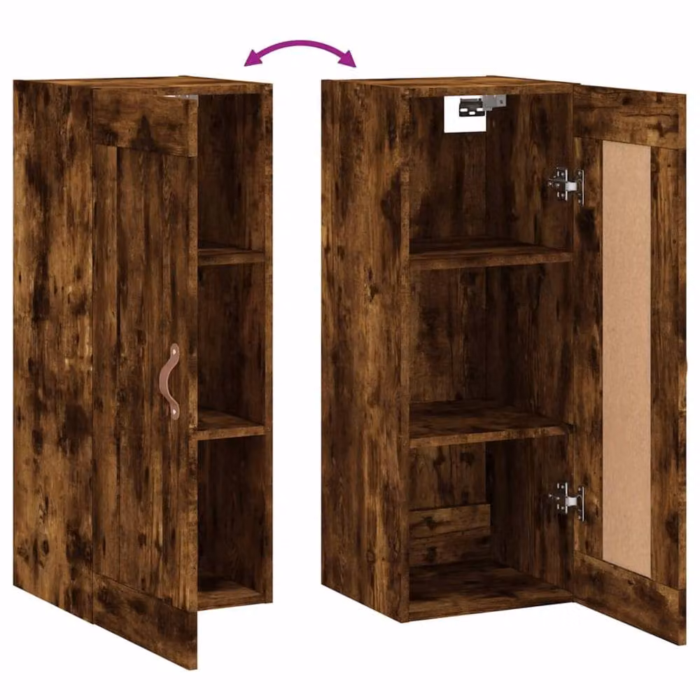 Berkfield Home Wall Mounted Smoked Oak Cabinet in Brown, W/D/H: 34.5 x 34 x 90 cm – 4