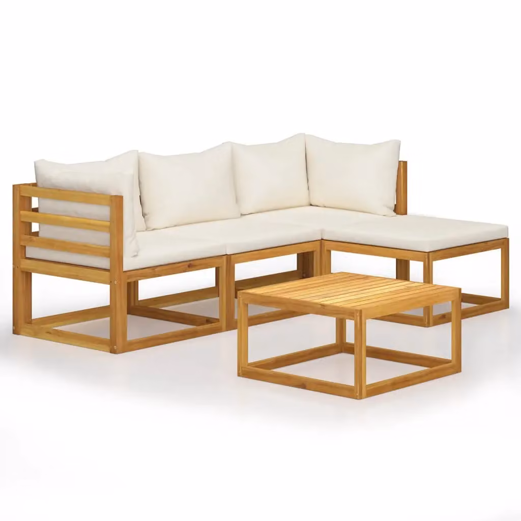 Berkfield Home 5 Piece L-Shape Garden Lounge Set with Cushions in Brown Solid Acacia Wood – 2