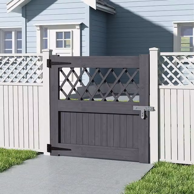 Lifeideas Grey Wooden Garden Gate with Diamond Lattice, Width: 90 cm