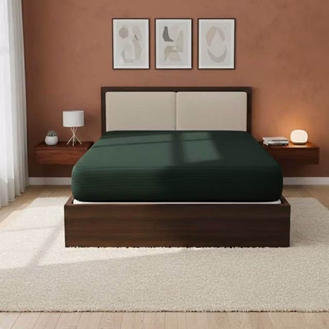 Snug City Double Satin Stripe Soft Touch Extra Deep Fitted Sheet in Green, W/D/H: 140 x 200 x 40 cm – 1