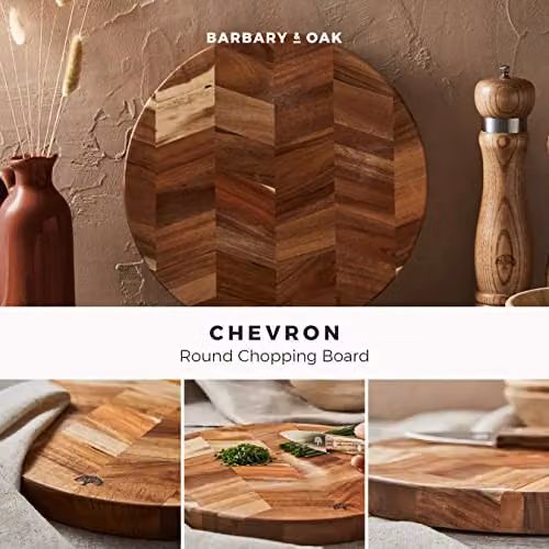 Barbary & Oak BO847023 Chevron Round Acacia Wood Chopping Board, Brown, Diameter: 30 cm – 4