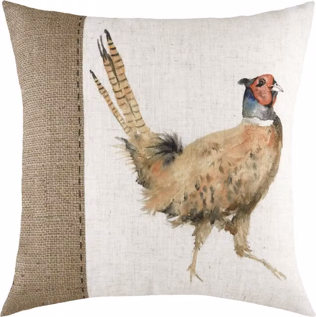 Make it a Home Hessian Pheasant Rectangular Cushion in White, W: 43 cm