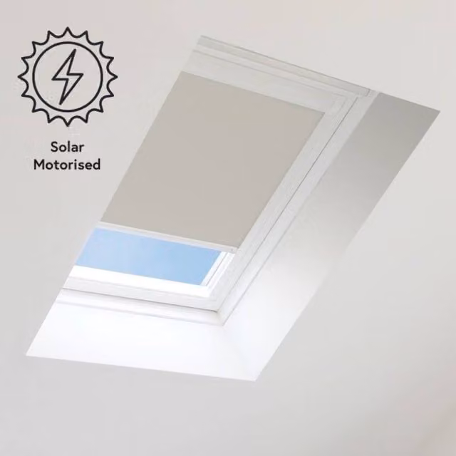 Bloc Blinds Solar Powered Blackout Blind for Velux Roof Windows, Light Grey and White, Size: UK08
