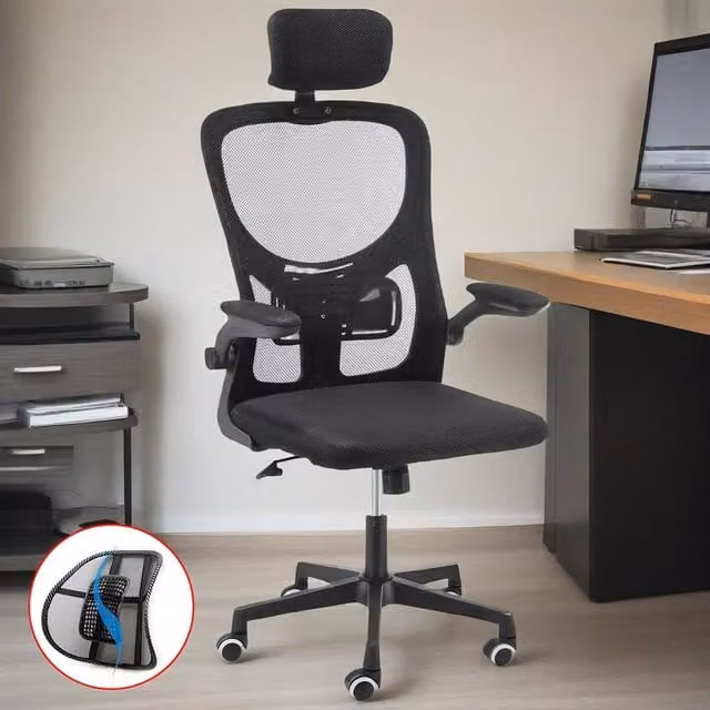 EONLION Ergonomic Mesh Office Chair in Black with 360 Degree Swivel and Headrest – 1