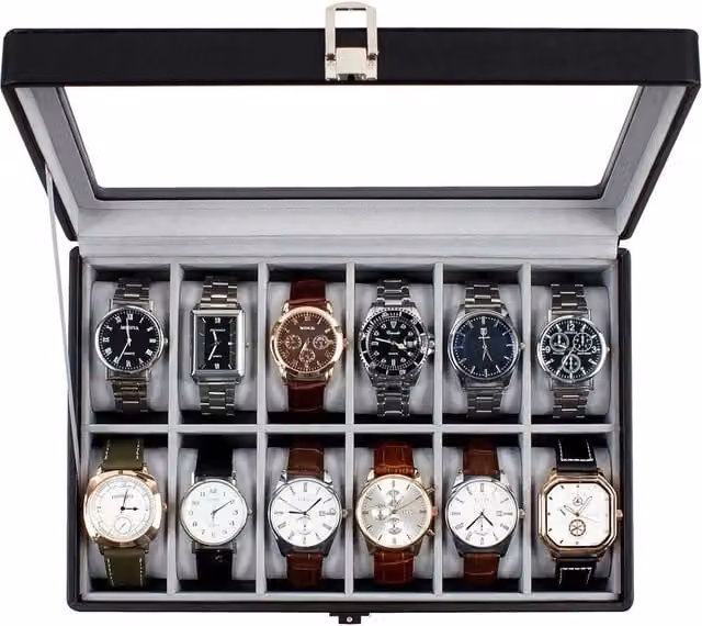 SPETLEK 12 Slot Black PU Leather Watch Box with Lid – 1