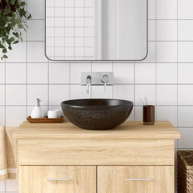 Berkfield Home Round Ceramic Countertop Basin in Black, Diameter: 41 cm, Height: 14 cm – 1
