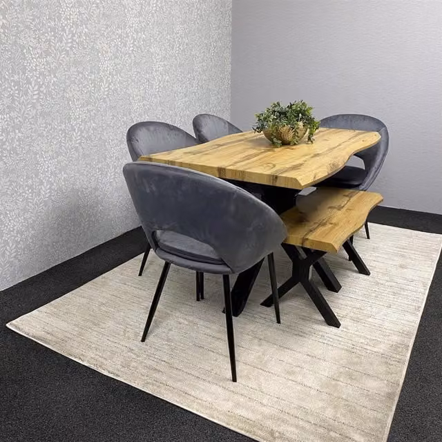 Kosy Koala Modern Rectangular Dining Table Set with Velvet Chairs and Bench in Grey and Brown