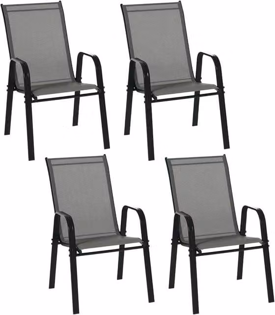 VOGREX Set of 4 High Back Outdoor Garden Dining Chairs in Dark Grey Metal – 1