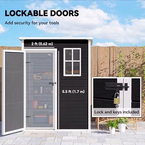 Outsunny Black Plastic Pent Garden Shed with Lockable Door and Window – 3