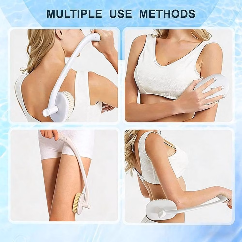 EONLION 3-in-1 Long Handle Back Scrubber Body Brush in White – 2